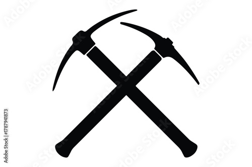 crossed pickaxe silhouette vector, pickaxe icon, mining tool silhouette