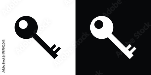 key icon in solid silhouette set. Vector Illustration.