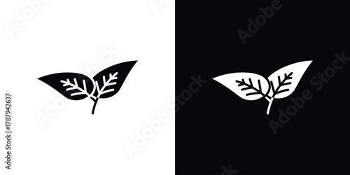 Leaf icon in solid silhouette set. Vector Illustration.