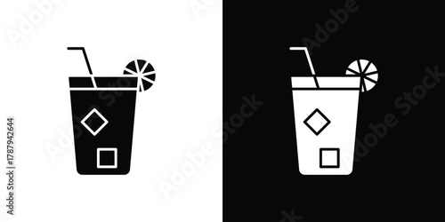 Lemonade icon in solid silhouette set. Vector Illustration.