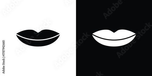 Lips icon in solid silhouette set. Vector Illustration.