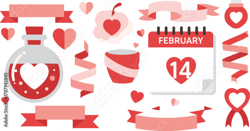 Valentine's day flat design elements collection vector graphic