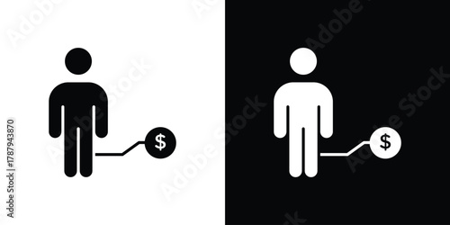 Man with debt icon in solid silhouette set. Vector Illustration.