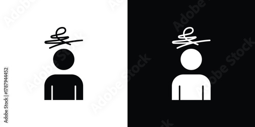 Mental disorder icon in solid silhouette set. Vector Illustration.