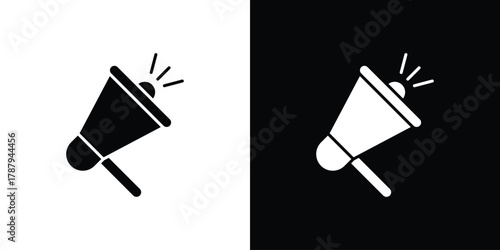 Megaphone icon in solid silhouette set. Vector Illustration.