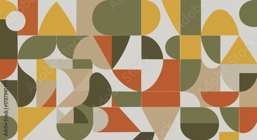Abstract Geometric Pattern in Earthy Tones with Retro Mod Design Elements