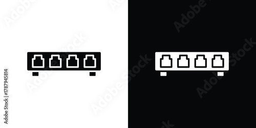 Network switch icon in solid silhouette set. Vector Illustration.