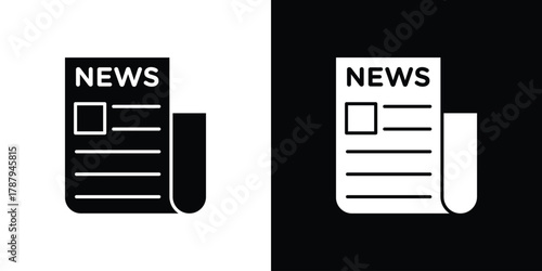 News icon in solid silhouette set. Vector Illustration.