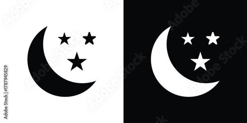 Night icon in solid silhouette set. Vector Illustration.