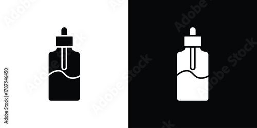 Oil dropper bottle icon in solid silhouette set. Vector Illustration.
