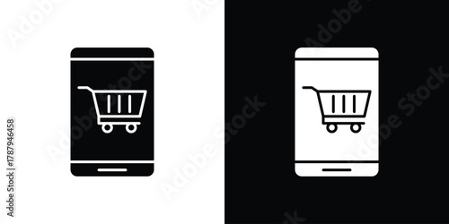 Online shopping icon in solid silhouette set. Vector Illustration.