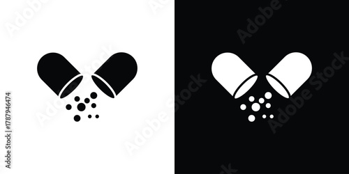 Open Capsule icon in solid silhouette set. Vector Illustration.