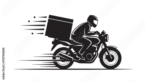 Speedy motorcycle food delivery for your modern restaurant marketing campaign, offering fast and reliable service with a helmeted rider ensuring safe transport, guaranteed satisfaction