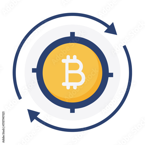 Bitcoin cryptocurrency coin with target and arrows isolated on white background