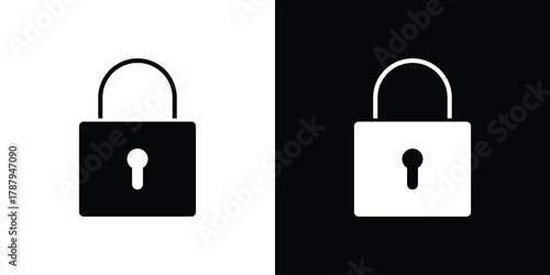 Padlock icon in solid silhouette set. Vector Illustration.
