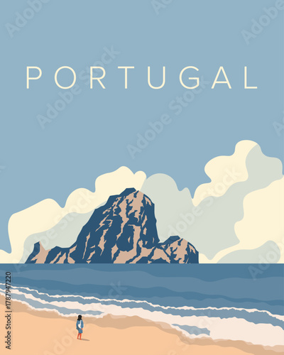 Portugal beach travel poster, banner