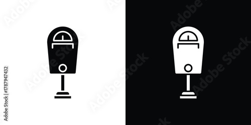 Parking meter icon in solid silhouette set. Vector Illustration.