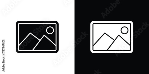 Picture icon in solid silhouette set. Vector Illustration.