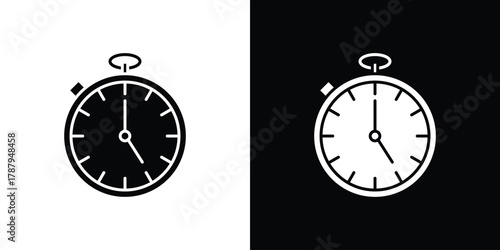 Pocket watch icon in solid silhouette set. Vector Illustration.