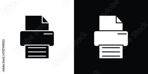 Print icon in solid silhouette set. Vector Illustration.
