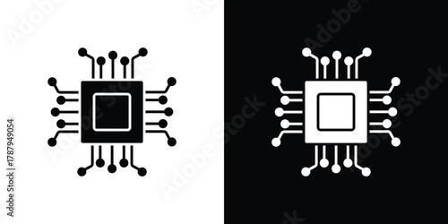 Processor icon in solid silhouette set. Vector Illustration.