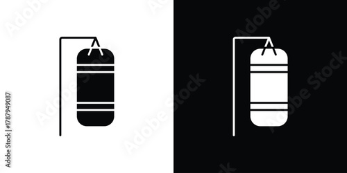 Punching bag icon in solid silhouette set. Vector Illustration.