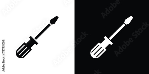 Screwdriver icon in solid silhouette set. Vector Illustration.