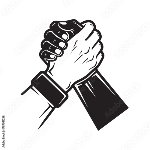 Unity and Solidarity Icon. A vector illustration of black and white hands clasped in a symbol of racial equality and partnership.