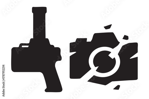 
Digital camera silhouette icon with circular arrows for photography concept