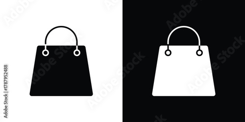Shopping bag icon in solid silhouette set. Vector Illustration.