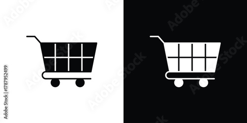 Shopping icon in solid silhouette set. Vector Illustration.