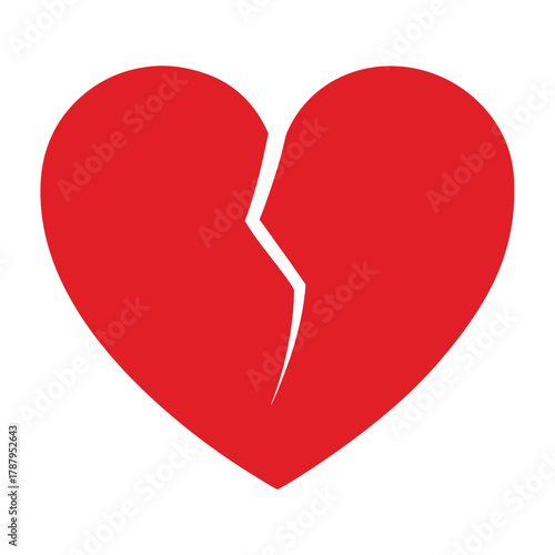 A red broken heart isolated on white background symbolizing heartbreak and emotional distress