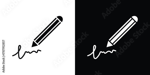 Signature icon in solid silhouette set. Vector Illustration.