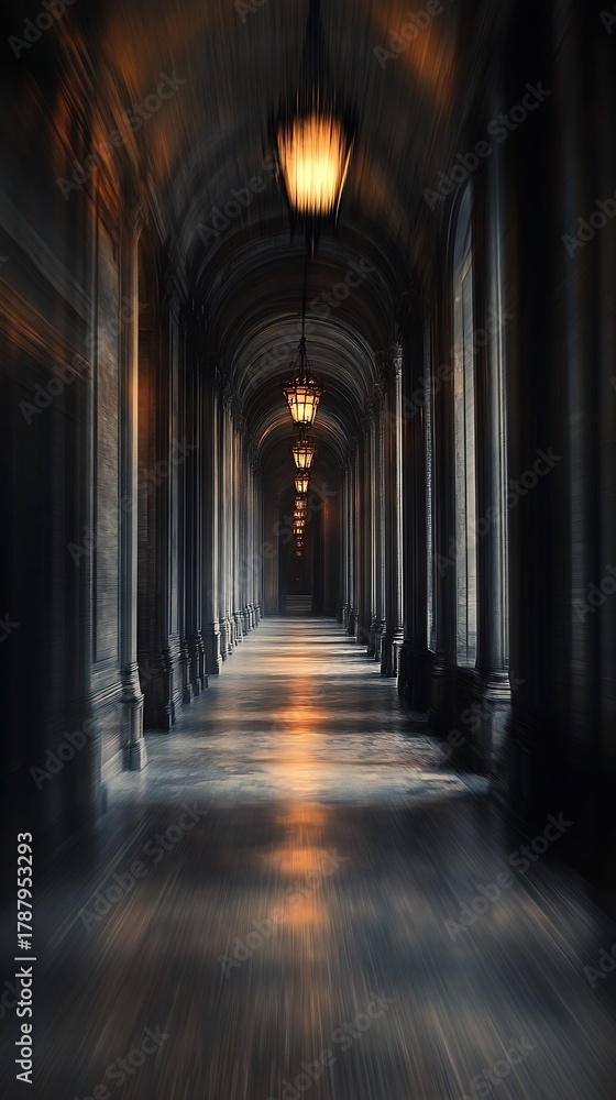 Fototapeta premium Ethereal Ambience: The Glowing Passage of Time within Architectural Grandeur