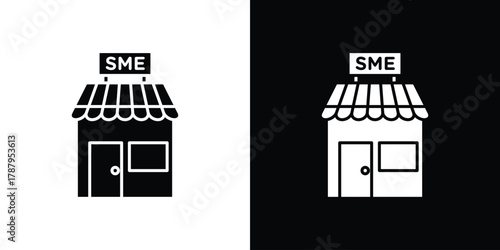 SME icon in solid silhouette set. Vector Illustration.