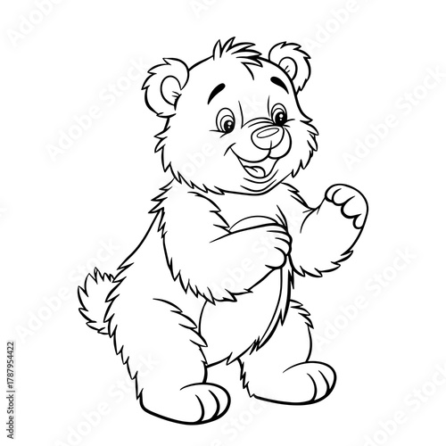 A cute little teddy bear. Isolated illustration of a bear on a white background in line art style. Illustration for coloring books and children's product design.