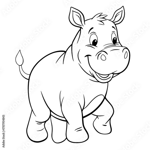 A cute little hippopotamus. Isolated illustration of a hippopotamus  on a white background in line art style. Illustration for coloring books and children's product design.