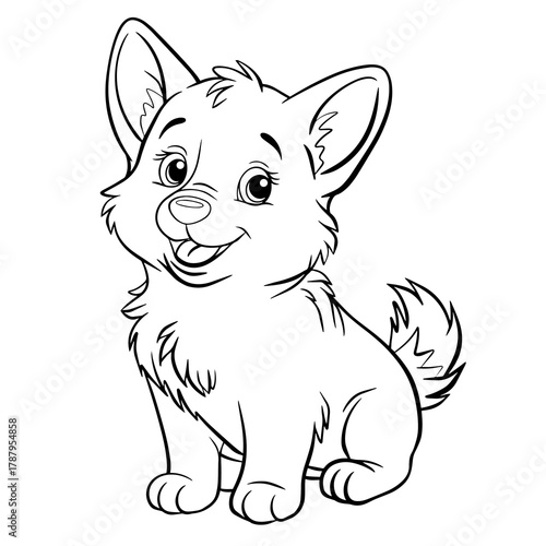 A cute little puppy. Isolated illustration of a dog on a white background in line art style. Illustration for coloring books and children's product design.