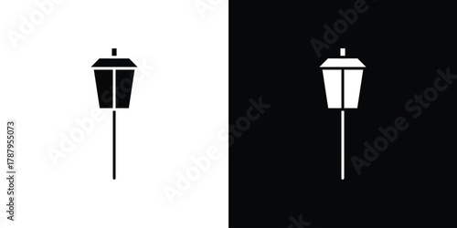 Street light icon in solid silhouette set. Vector Illustration.