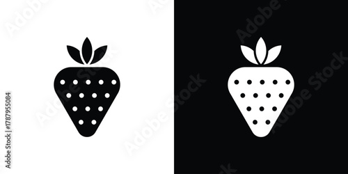 Strawberry icon in solid silhouette set. Vector Illustration.
