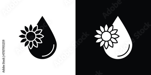 Sunflower oil icon in solid silhouette set. Vector Illustration.
