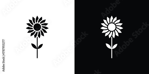 Sunflower icon in solid silhouette set. Vector Illustration.