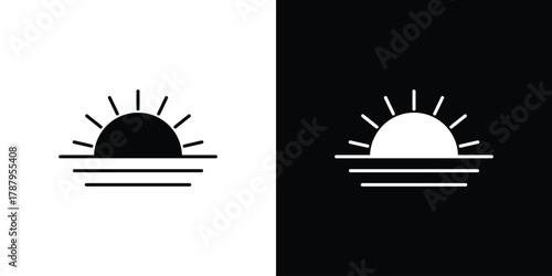 Sunrise icon in solid silhouette set. Vector Illustration.