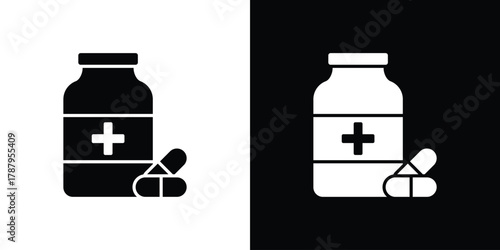 Supplement icon in solid silhouette set. Vector Illustration.