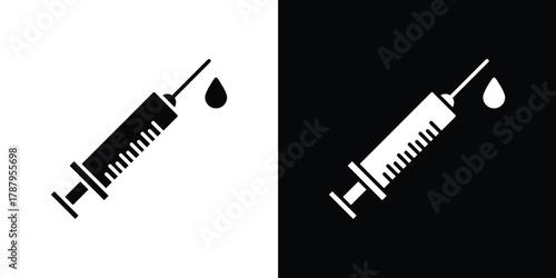Syringe icon in solid silhouette set. Vector Illustration.
