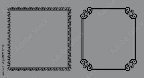Set of decorative frames Elegant vector element for design in Eastern style, place for text. Floral black and gray borders. Lace illustration for invitations and greeting cards