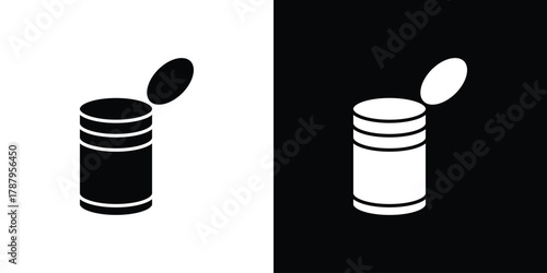 Tin can icon in solid silhouette set. Vector Illustration.