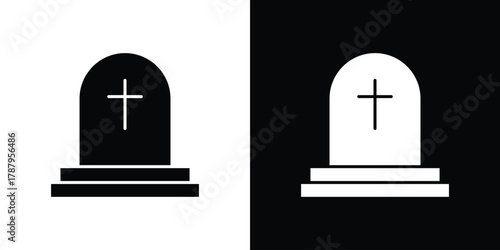 Tombstone icon in solid silhouette set. Vector Illustration.