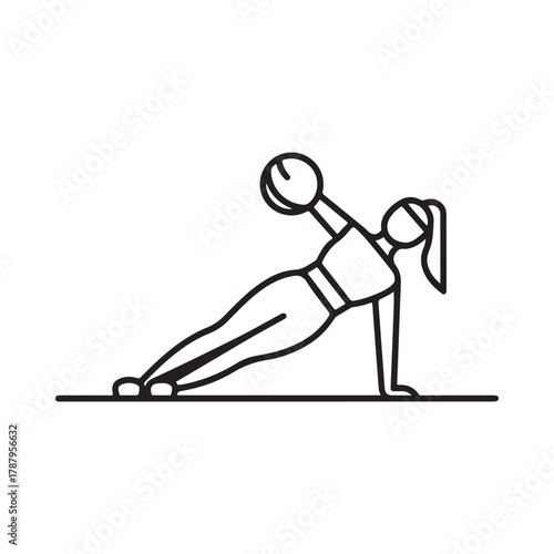 Woman performing side plank with dumbbell exercise illustration