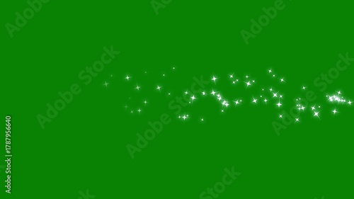 4K twinkling sparkle stars animation with looping glitter particles shining in the night sky, glowing star dust trail light effect, and bright sparkle stars on a green screen background for design.